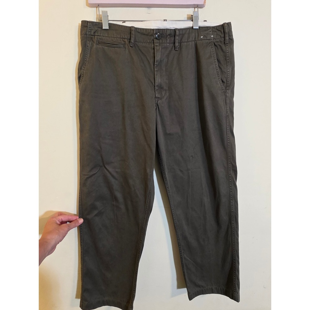 Uniqlo Mens Chino Pants 36x28 Olive Green Cotton Twill Straight Leg 321-444594